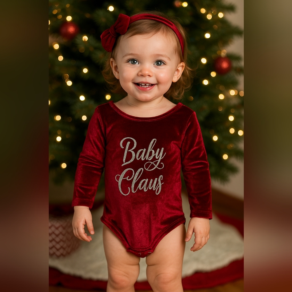 Tz ) Baby Claus Red Velvet Long Sleeve Bodysuit – Size 100 (Approx. 3T) – Christ